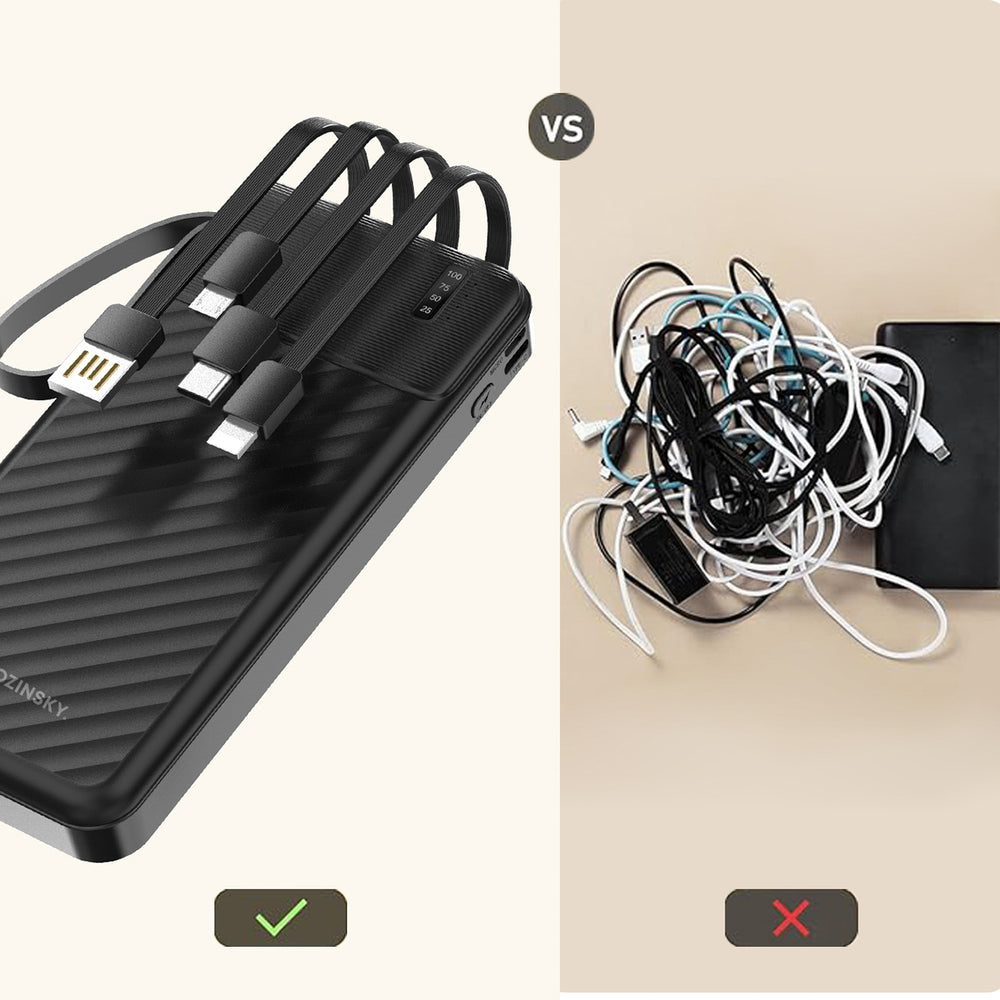 Wozinsky W11-B 10000mAh 10W Powerbank with Built-in Cables and Flashlight - Black