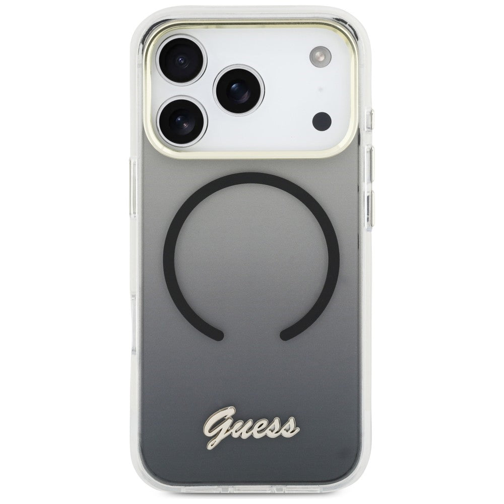 Guess IML Gradient Script Metal MagSafe Case til iPhone 17 Pro - sort