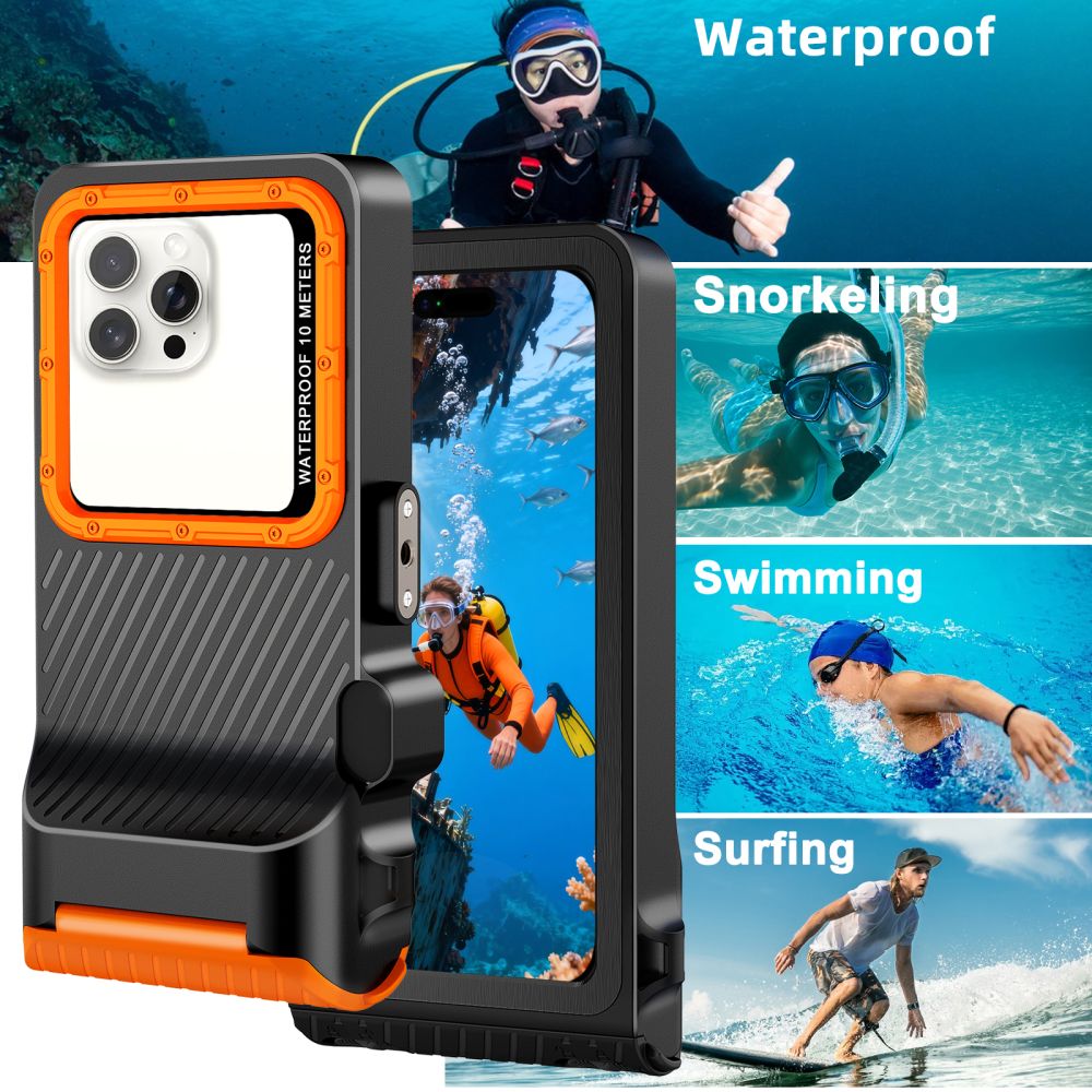 Tech-Protect IPX8 Pro vandtæt telefonfoder - orange og sort