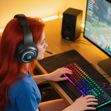 QCY Heroad V200 Tri-Mode Gaming Headphones with 7.1 Sound, 240h Battery, and Detachable Microphone - Black