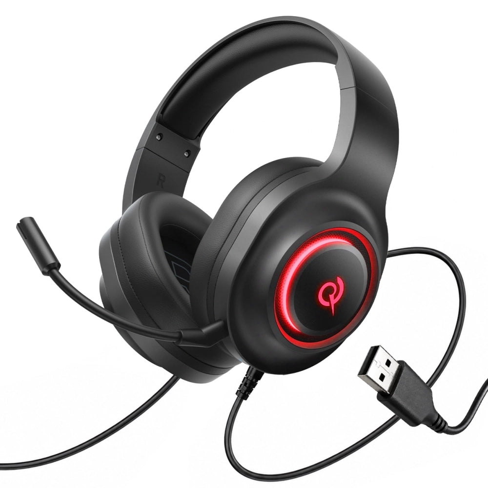 QCY V200 Pro Wired Gaming Headphones with 7.1 Sound and Detachable Microphone - Black