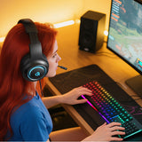 QCY V200 Pro Wired Gaming Headphones with 7.1 Sound and Detachable Microphone - Black