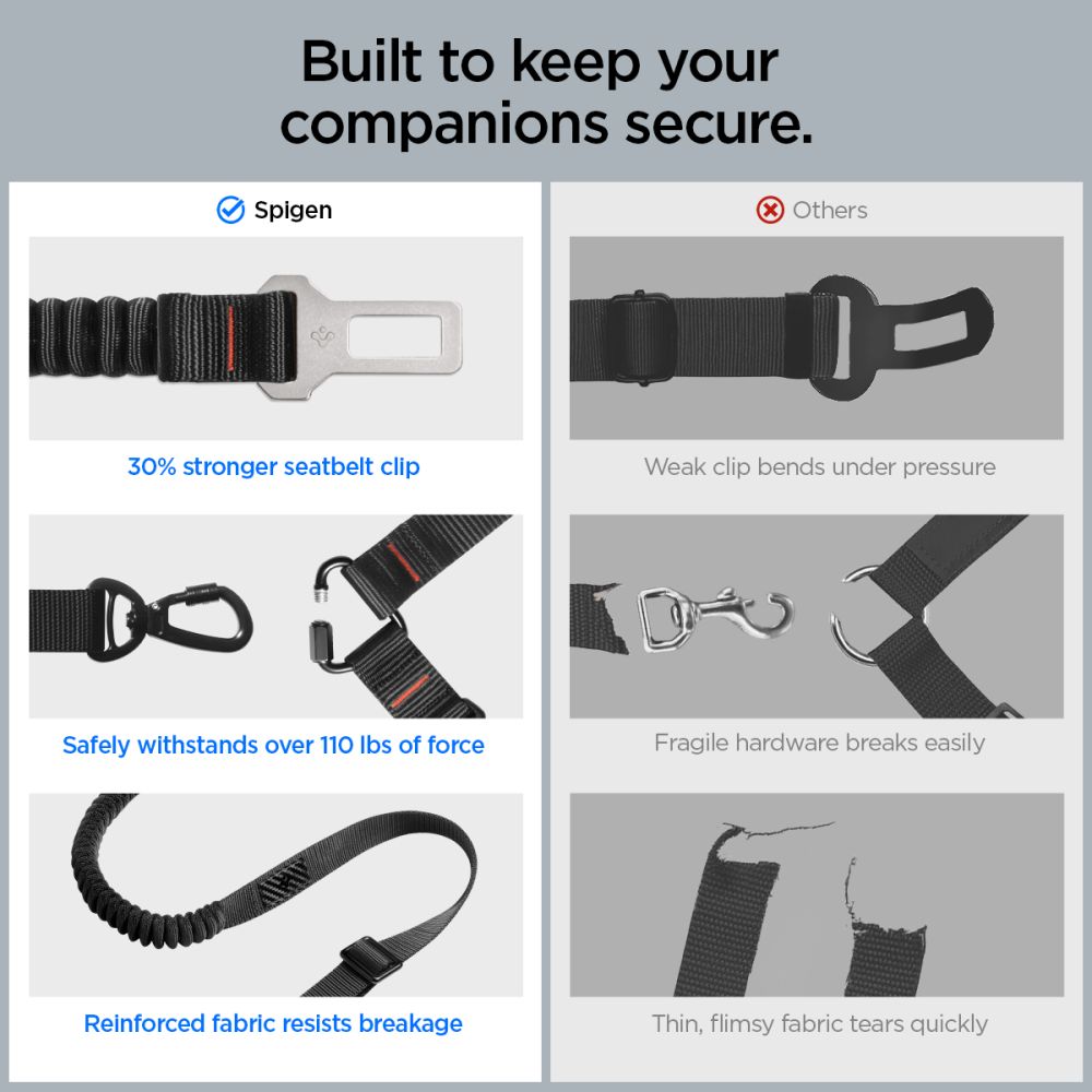 Spigen PS100 Universal Pet Seat Belt - sort
