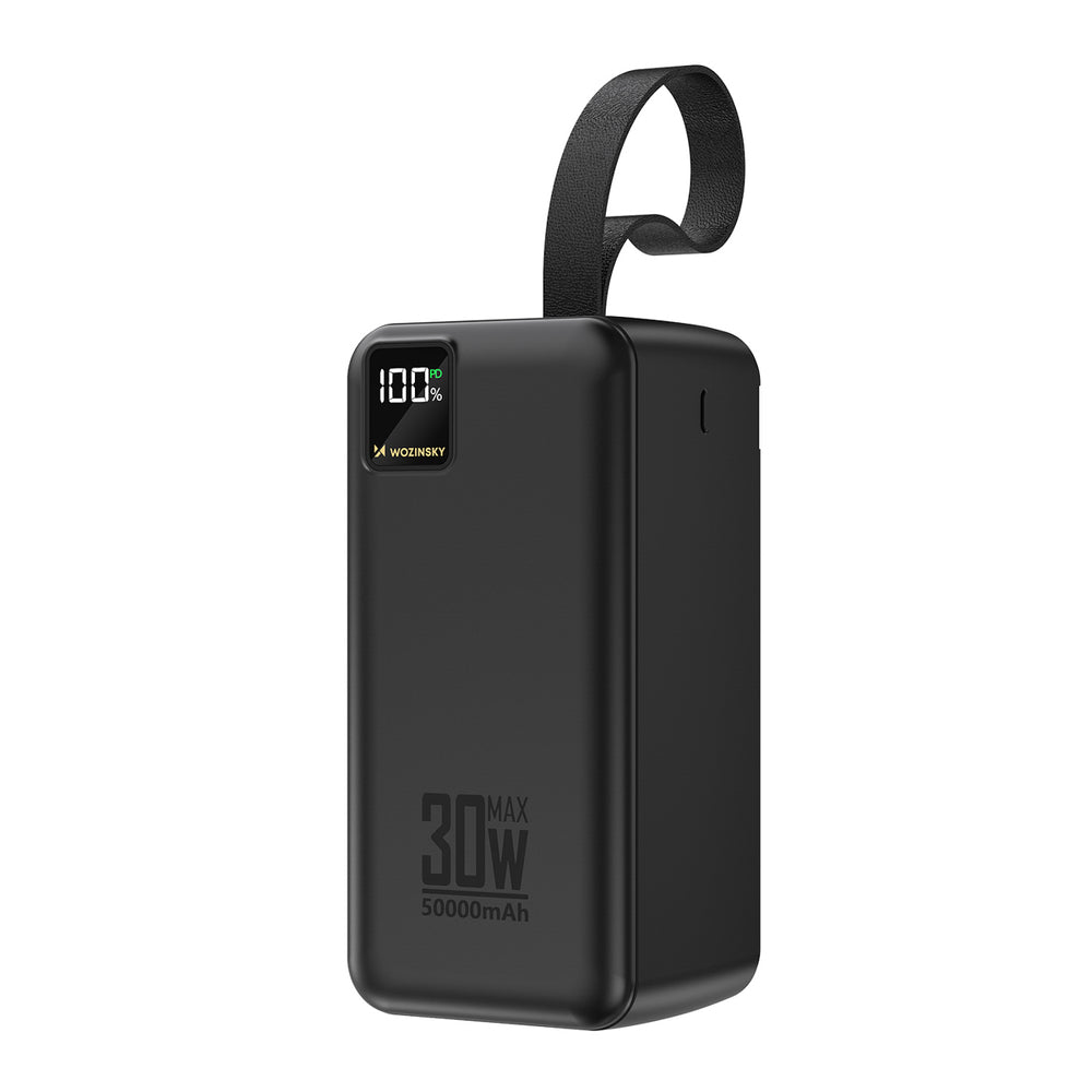Powerbank Wozinsky W8-B 50000mAh 30W 2xUSB-A og 2xUSB-C og USB micro med lommelygte - sort