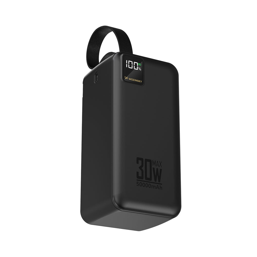 Powerbank Wozinsky W8-B 50000mAh 30W 2xUSB-A og 2xUSB-C og USB micro med lommelygte - sort