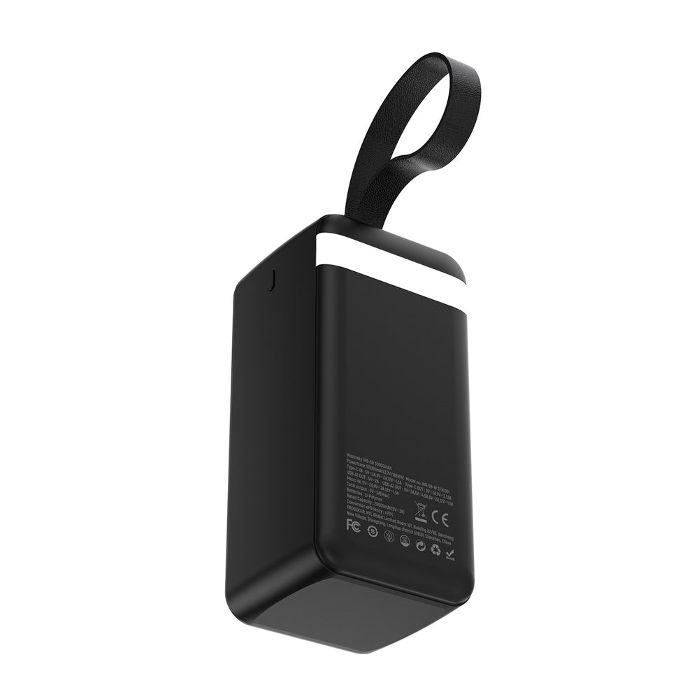 Powerbank Wozinsky W8-B 50000mAh 30W 2xUSB-A og 2xUSB-C og USB micro med lommelygte - sort