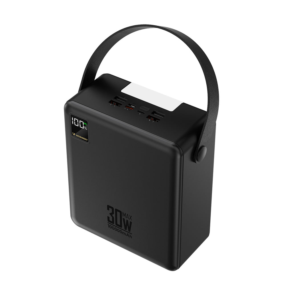 Wozinsky W8-B 100000mAh 30W Powerbank 2xUSB-A og 2xUSB-C med lommelygte - sort