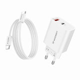 Wozinsky WLS-20W 20W USB-A USB-C Wall Charger med 1m USB-C - USB-C-kabel - hvid