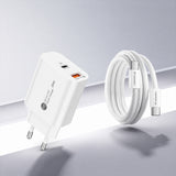 Wozinsky WLS-20W 20W USB-A USB-C Wall Charger med 1m USB-C - USB-C-kabel - hvid