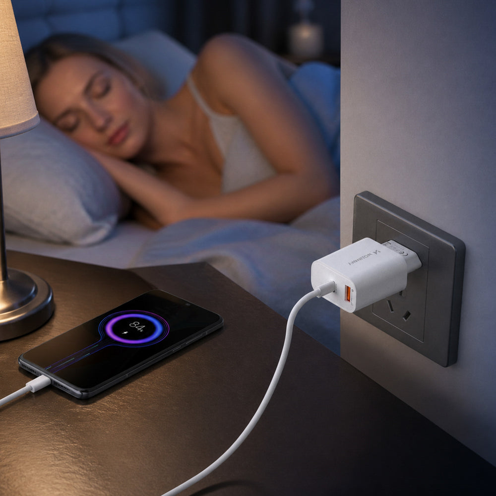 Wozinsky WLS-20W 20W USB-A USB-C Wall Charger med 1m USB-C - USB-C-kabel - hvid