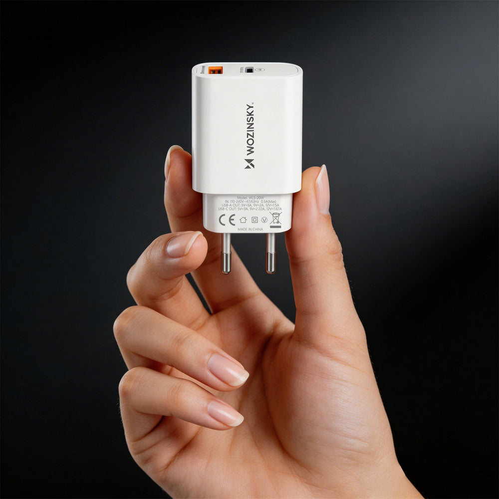 Wozinsky WLS-20W 20W USB-A USB-C Wall Charger med 1m USB-C - USB-C-kabel - hvid