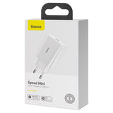 Baseus Speed Mini hurtigoplader, USB-C, PD, 3A, 20W (hvid)