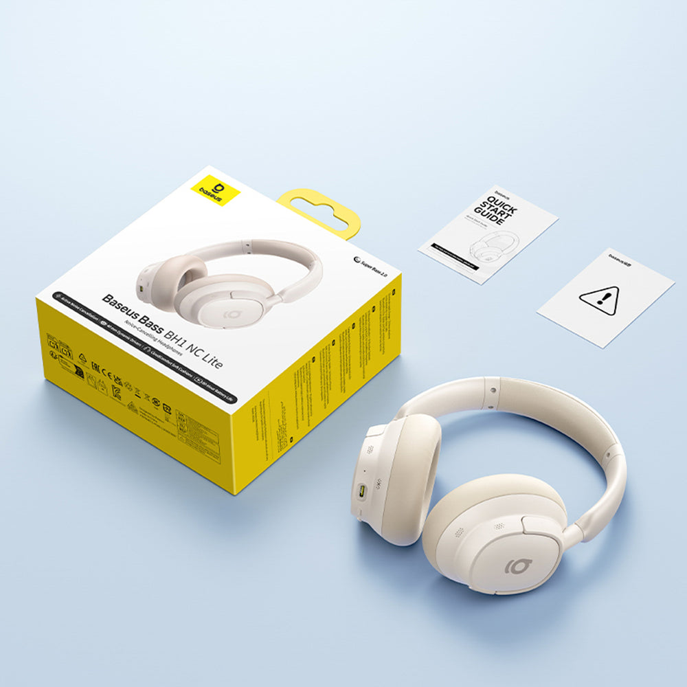 Baseus Bass BH1 NC Lite Wireless Over-Ear Headphones with ANC - White
