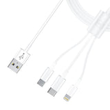 3mk Kabel 3in1 USB-A - mikro USB / Lightning / USB-C 1.2m 20V/2.4A 15W - hvid