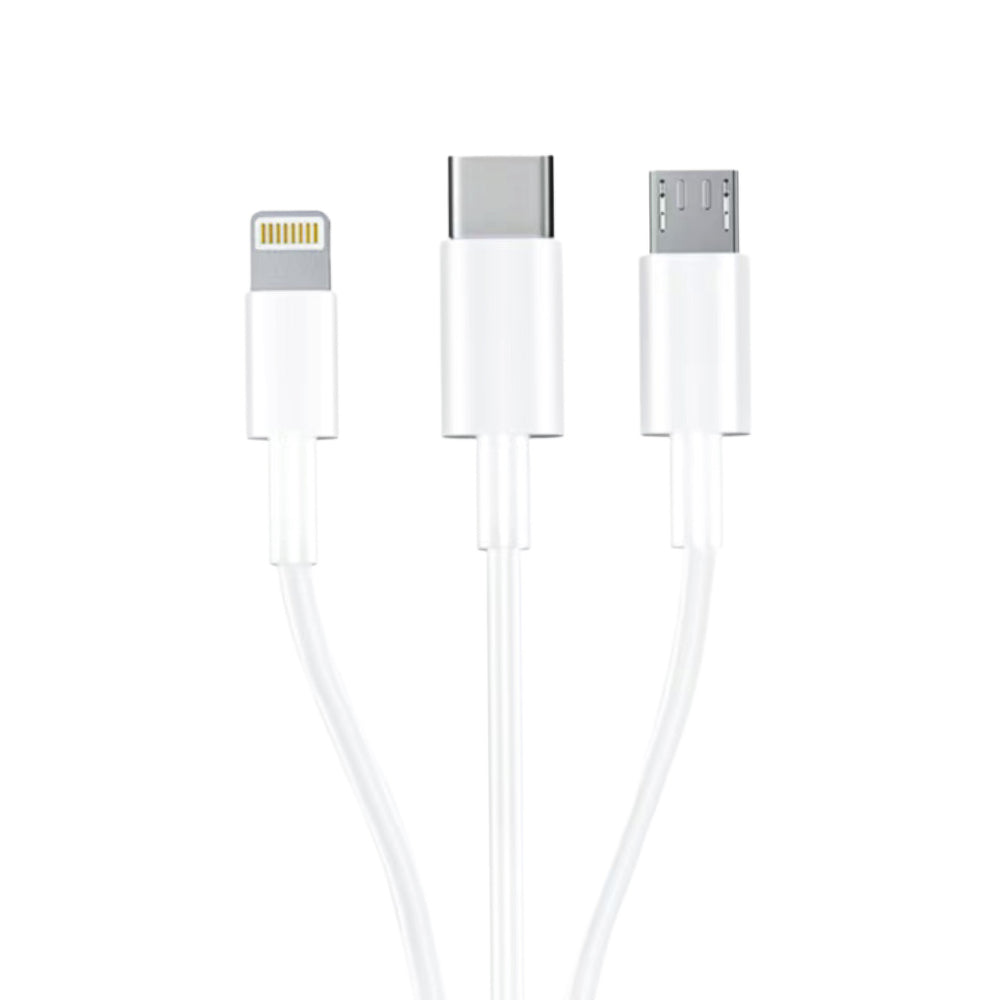 3mk Kabel 3in1 USB-A - mikro USB / Lightning / USB-C 1.2m 20V/2.4A 15W - hvid