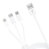 3mk Kabel 3in1 USB-A - mikro USB / Lightning / USB-C 1.2m 20V/2.4A 15W - hvid