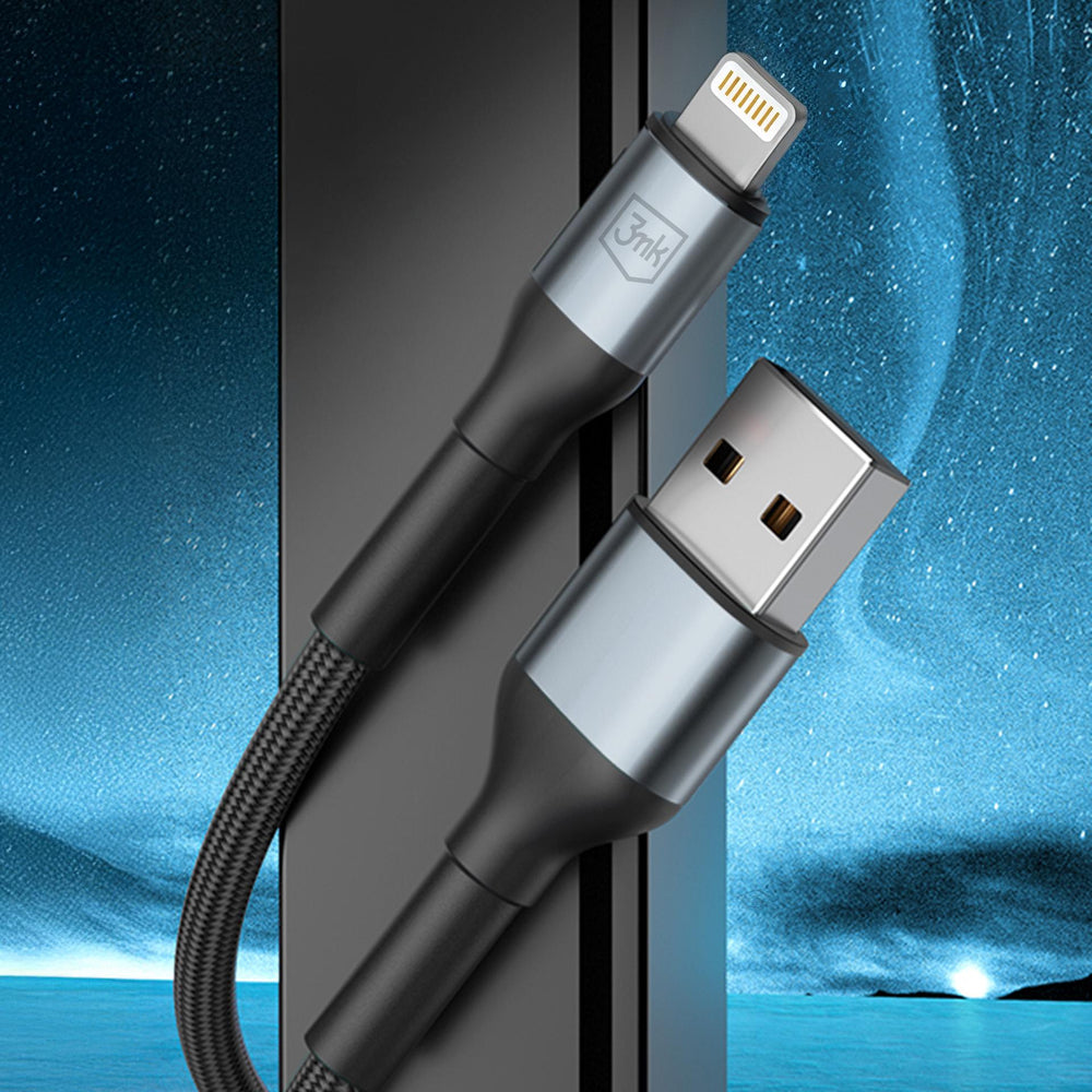 3mk Hyper Cable N-SERIES USB-A / Lightning 2m QC 3.0 5V/2.4A 12W - sort