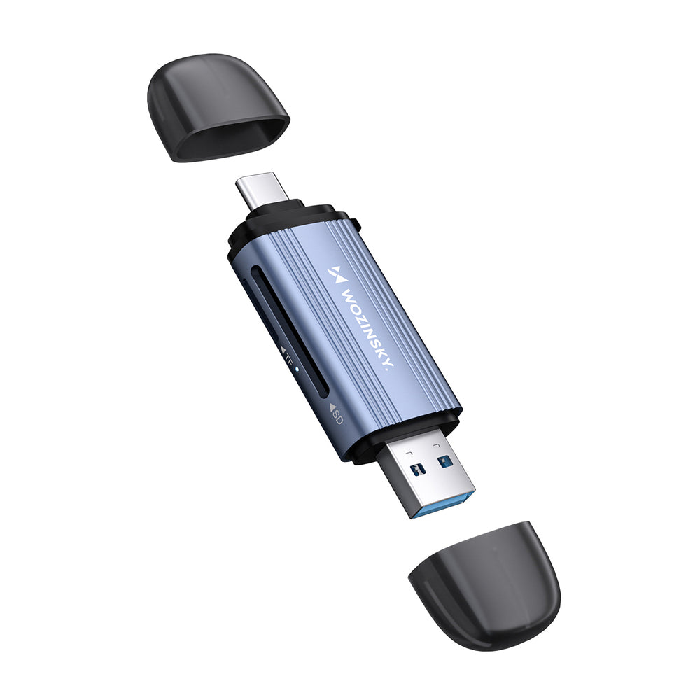 Wozinsky WCR-5G Memory Card Reader til SD og microSD USB-A 3.0 / USB-C 3.0 Aluminium - Grå