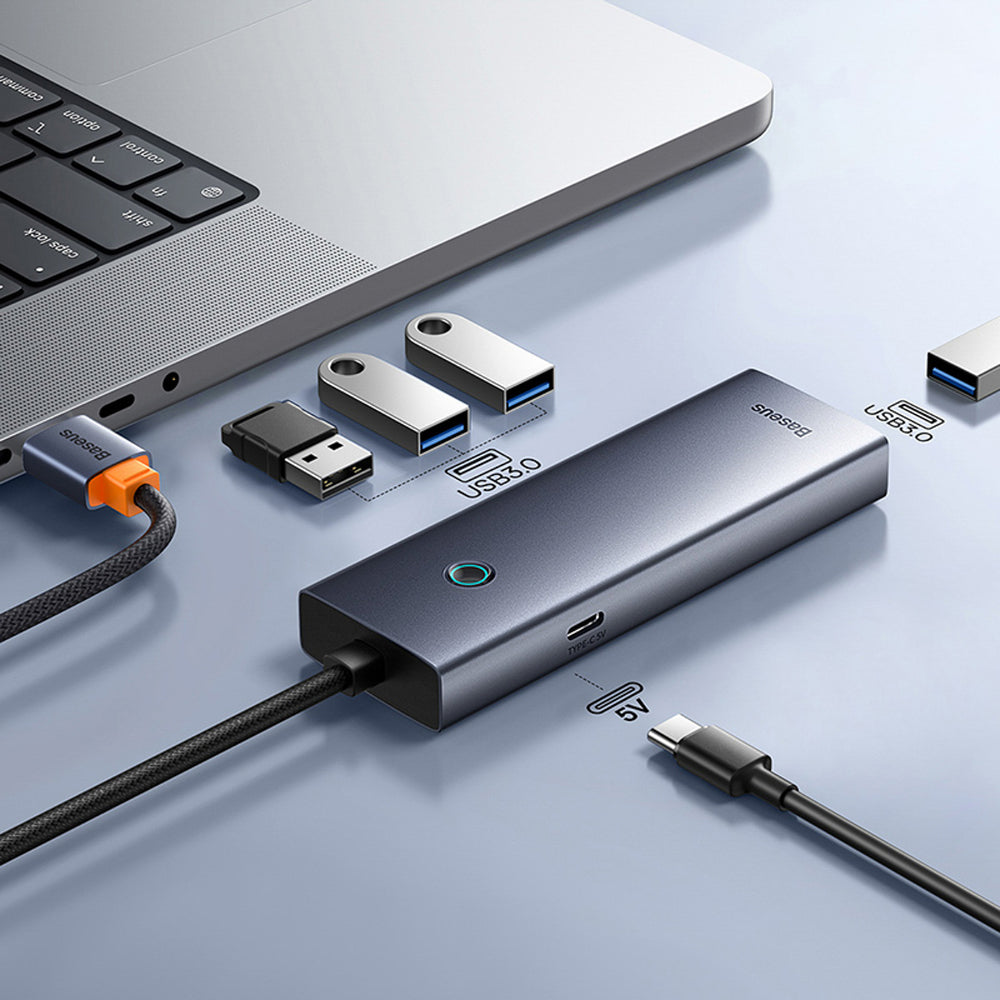 Baseus UltraJoy Series USB-A hub 4xUSB-A 3.0 1xUSB-C 5V - gray