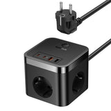 Baseus PowerCombo Cube 30W Power Strip 3xAC 2xUSB-A 2xUSB-C 1.5m - sort