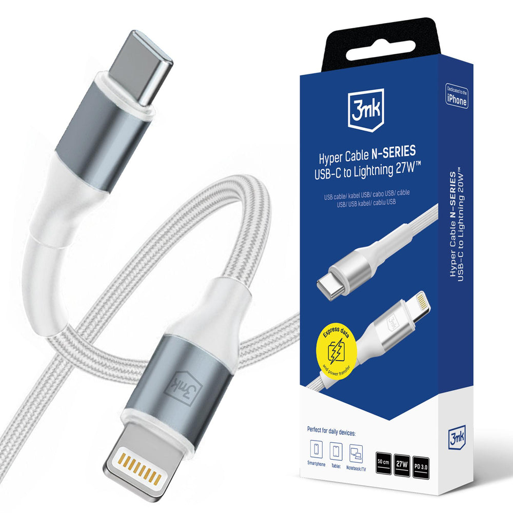 3mk Hyper Cable N-SERIES USB-C / Lightning 50cm PD 3.0 9V / 3A 27W - hvid