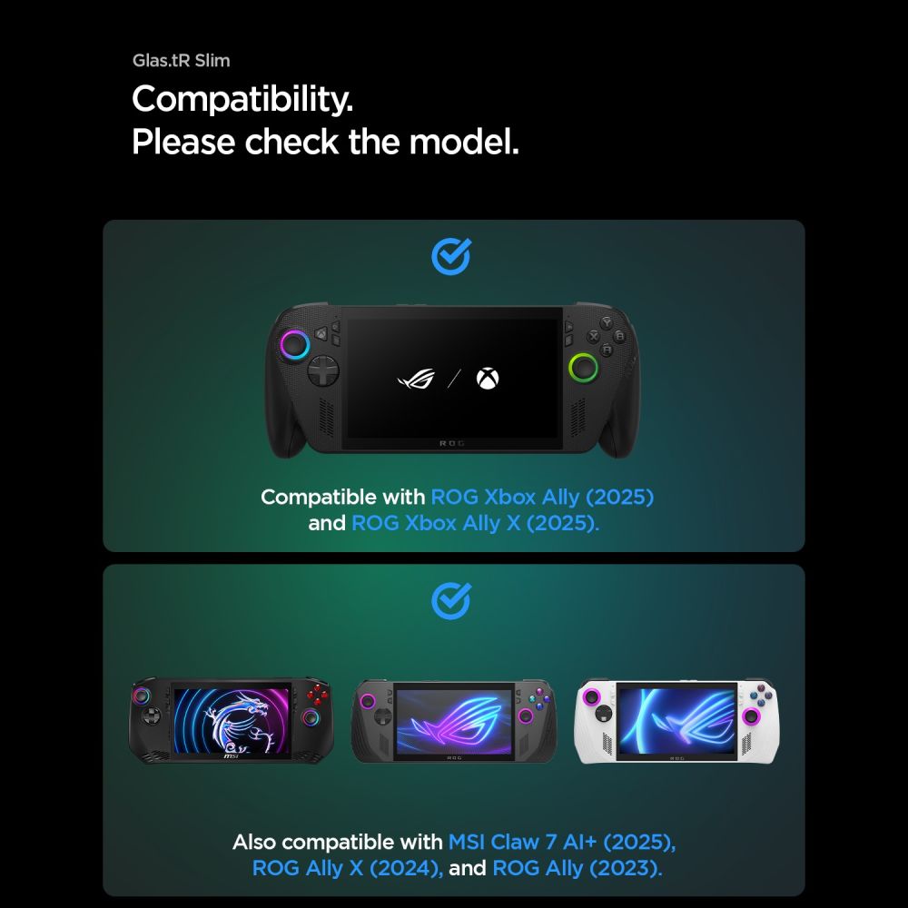 Spigen Glas.tR Slim tempereret glas 2-pakke til ROG Xbox Ally X (2024/2025) / ROG Xbox Ally (2025) / ROG Ally (2023) / MSI Claw 7 AI+