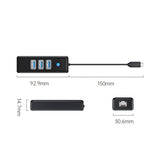 Orico PW3UR25-C3 USB Hub 4-Port 3x USB-A 3.0 1x RJ45 2.5G Ethernet 0.15m - Black