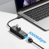 Orico PW3UR25-U3 USB Hub 4-Port 3x USB-A 3.0 1x RJ45 2.5G Ethernet 1 m - Black