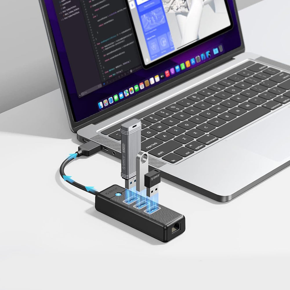 Orico PW3UR25-U3 USB Hub 4-Port 3x USB-A 3.0 1x RJ45 2.5G Ethernet 1.8m - Black