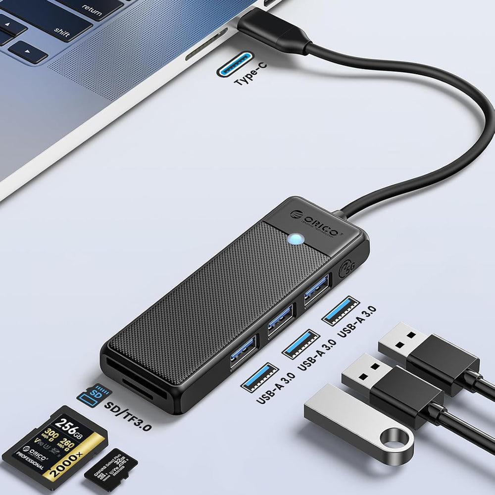 Orico PAPW3AT-U3 USB Hub 4-port 3x USB-A 3.0 with microSD/SD card reader 1.8 m - black