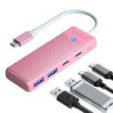 Orico PAPW2AC-C3-C3 USB Hub 4-port 2x USB-A 3.0 1x USB-C 3.0 with USB-C PD 100W charging 0.15m - pink