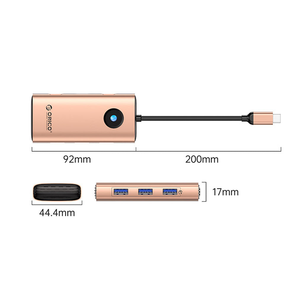 Orico PW11 6in1 USB-C Docking Station 3x USB-A 3.0 1x USB-C PD 100W 1x HDMI 4K 30Hz 1x RJ45 2.5G Ethernet - Rose Gold