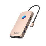 Orico XCR 12in1 RGB USB-C Docking Station 3x USB-A 3.1 1x USB-A 2.0 1x USB-C PD 100W 1x USB-C 3.1 1x HDMI 1.4 4K 30Hz 1x VGA 1080p 1x microSD/SD 3.0 1x RJ Gigabit Ethernet 1x Audio CTIA 3.5mm - Rose Gold