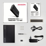 Axagon EE35-GTR USB-C 5Gbps - SATA 6G, 3.5 RIBBED box BLACK - USB Typ C HDD kabinet Sort 3.5"
