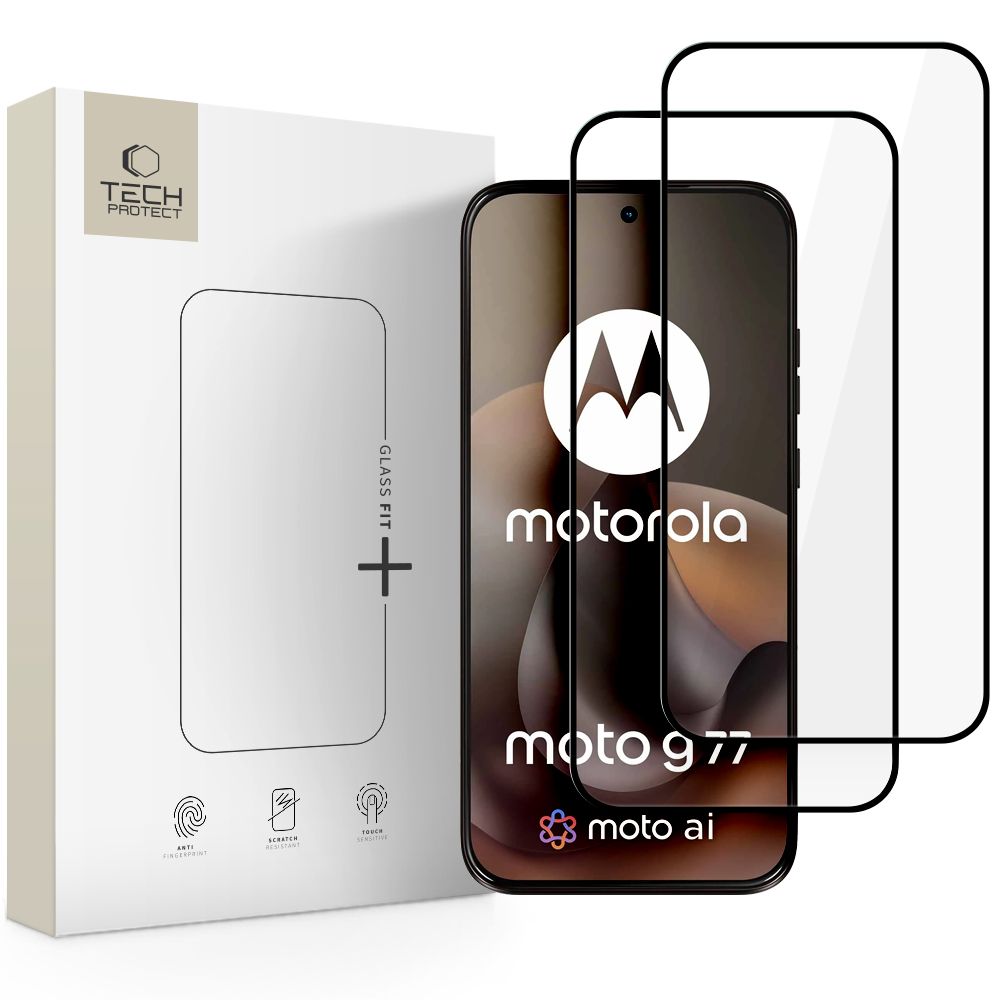 Tech-Protect Glass Fit+ 2-pakke af hærdet glas til Motorola Moto G67 / G77 - sort