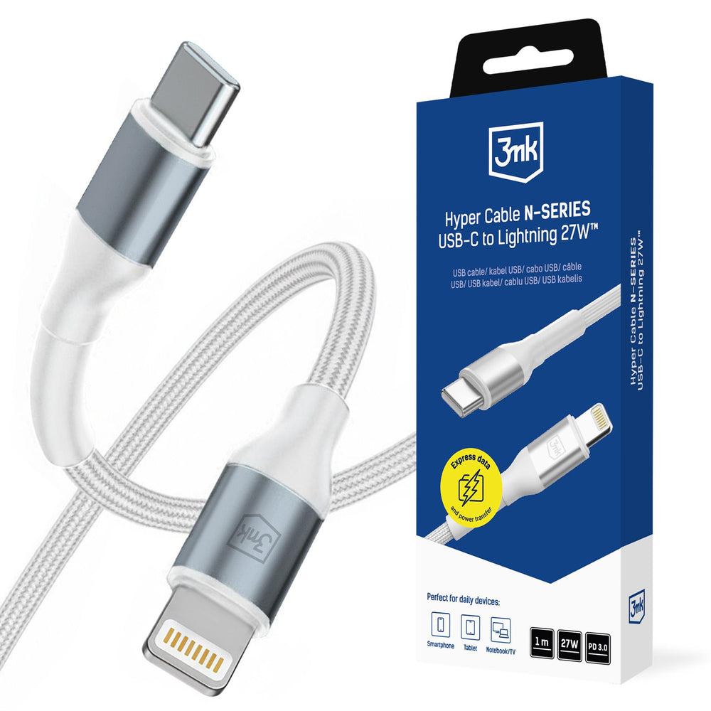 3mk Hyper Cable N-SERIES USB-C / Lightning 1m PD 3.0 9V / 3A 27W - white