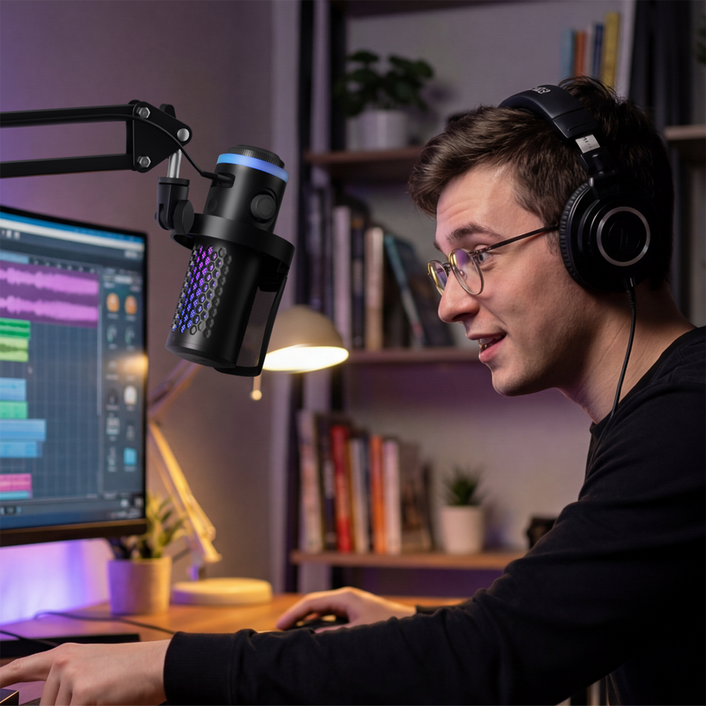 BOYA CastMic G40B trådbaseret spilmikrofon med arm, USB-C - sort