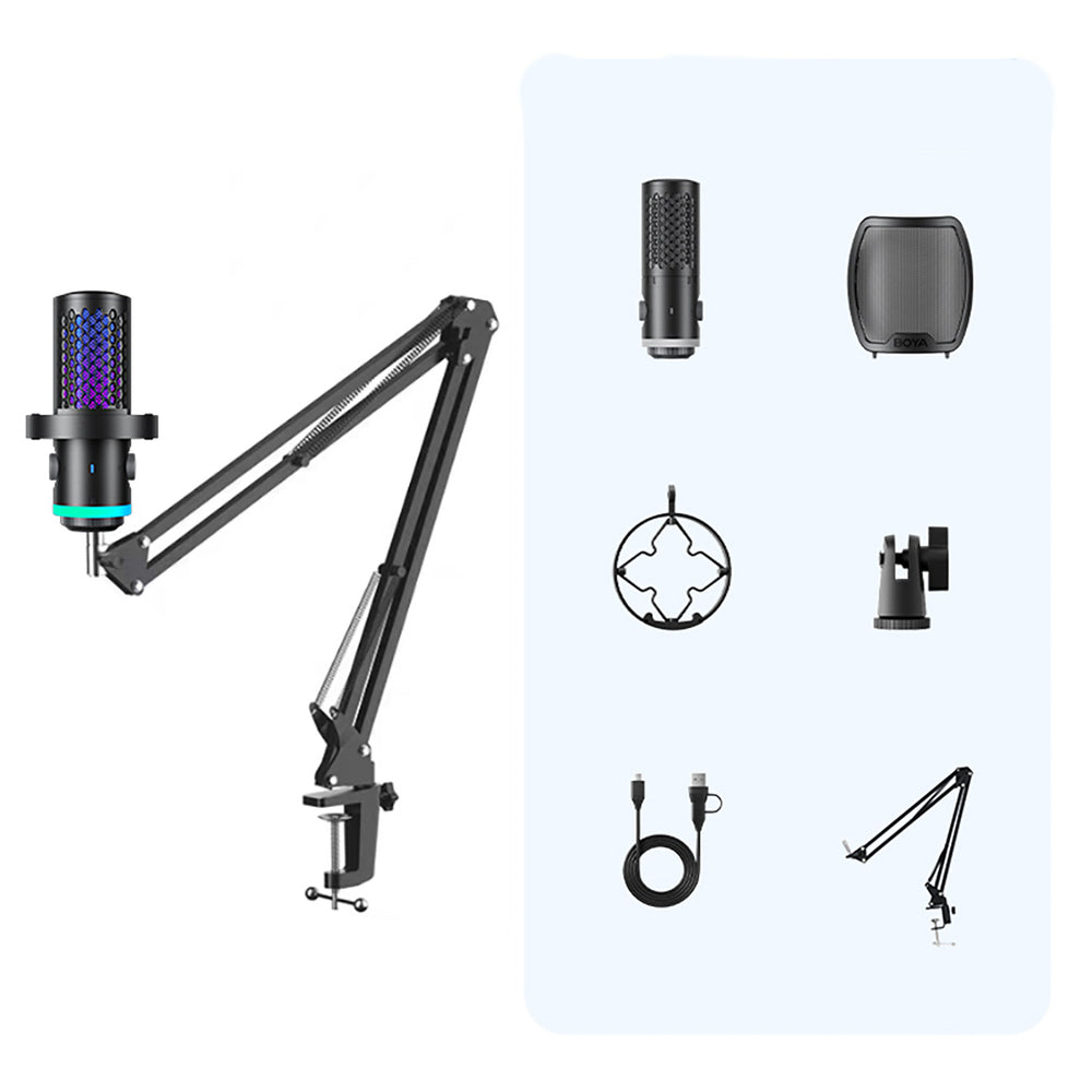 BOYA CastMic G40B trådbaseret spilmikrofon med arm, USB-C - sort