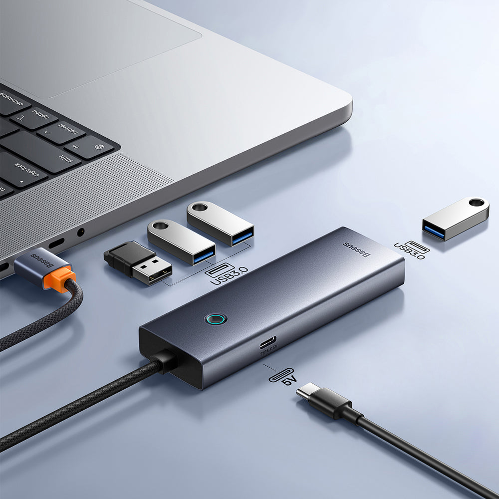 Baseus UltraJoy Series USB-A hub 4xUSB-A 3.0 1xUSB-C 5V 50cm - gray