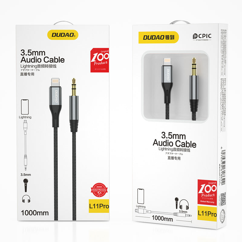 Dudao Lightning to mini jack 3.5mm audio cable 1m gray (L11PRO)