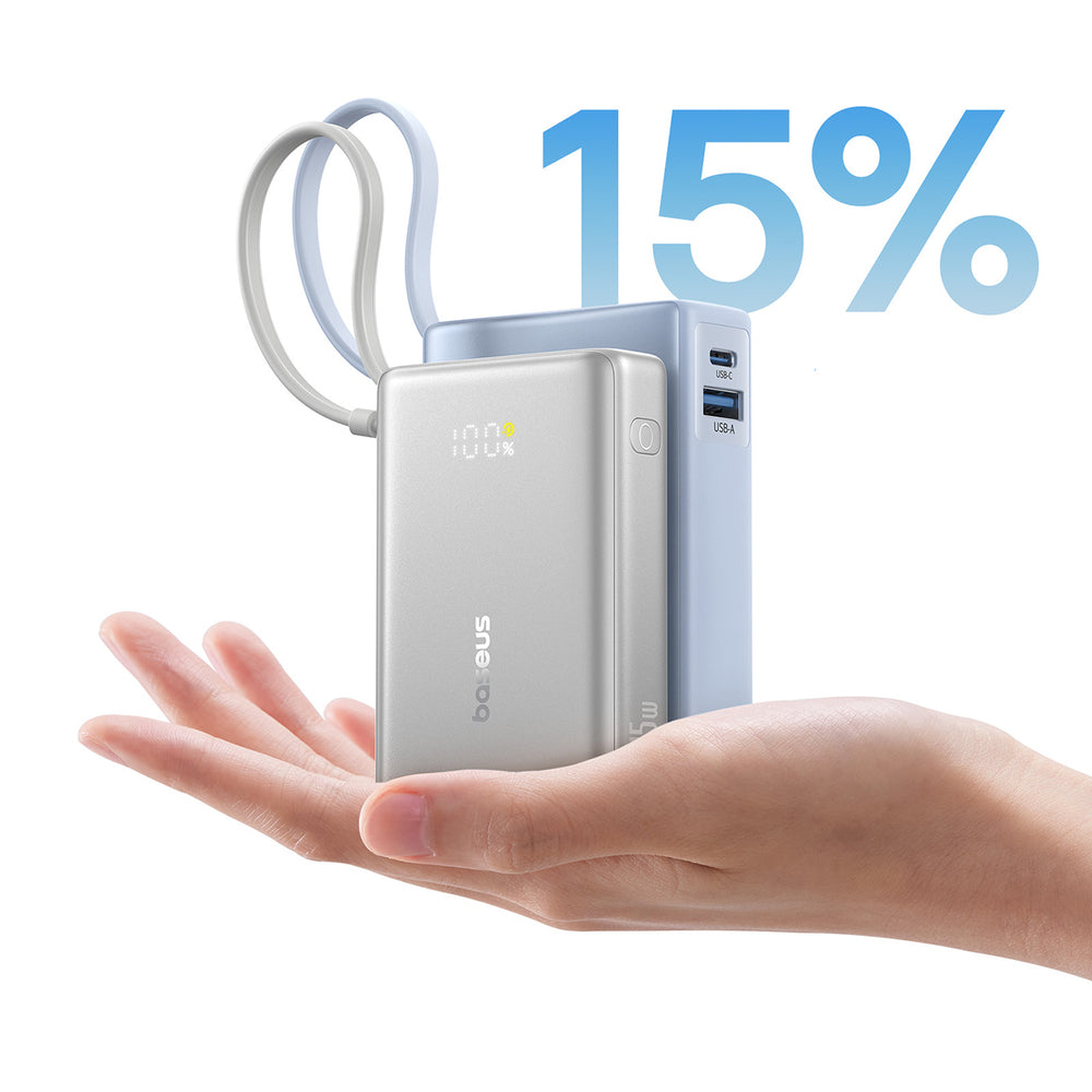 Baseus PicoGo 10000mAh 45W Powerbank with Digital Display and Built-in USB-C Cable - Titanium