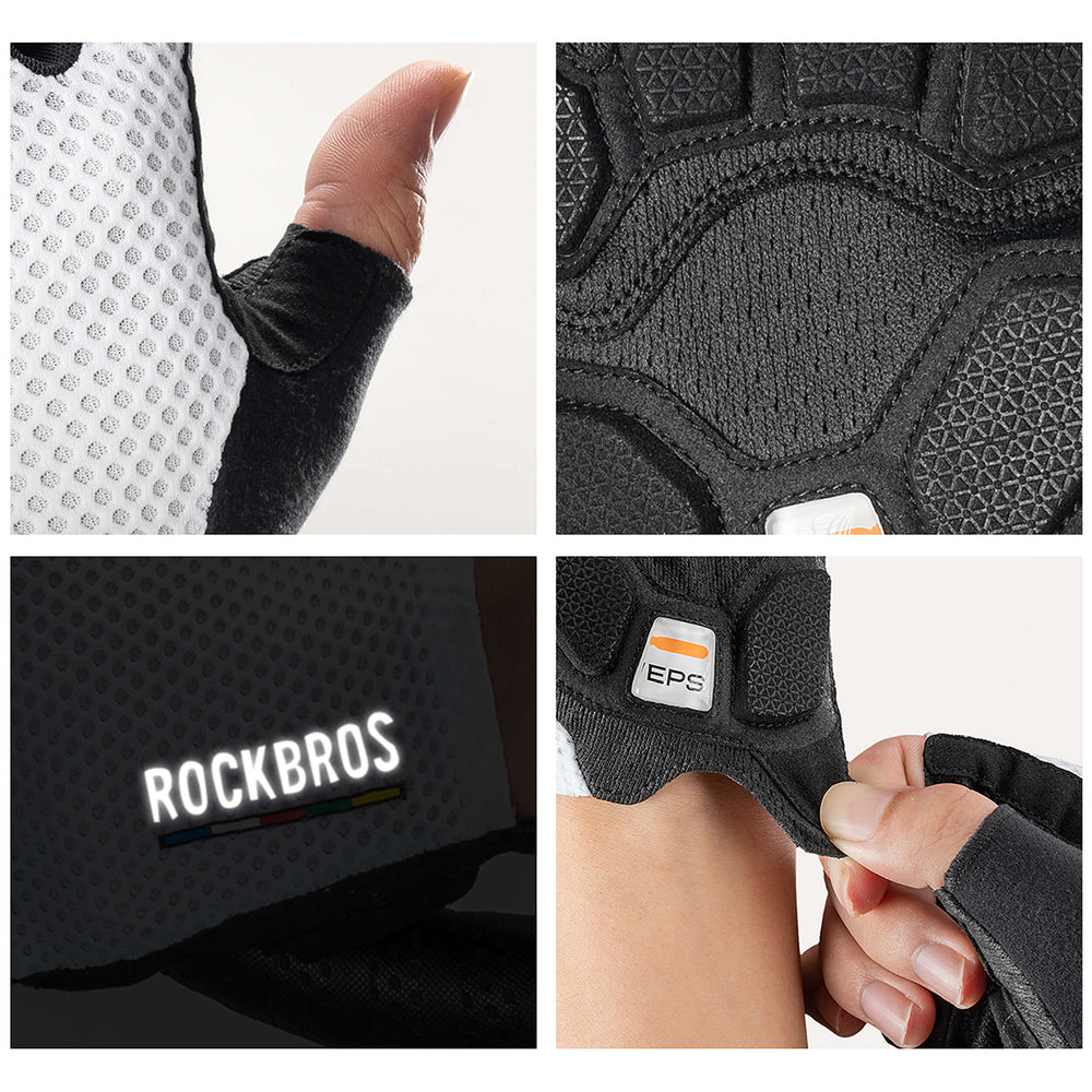 Rockbros TLS004 ROAD TO SKY Kort støddæmpende cykelhandsker M - Hvid