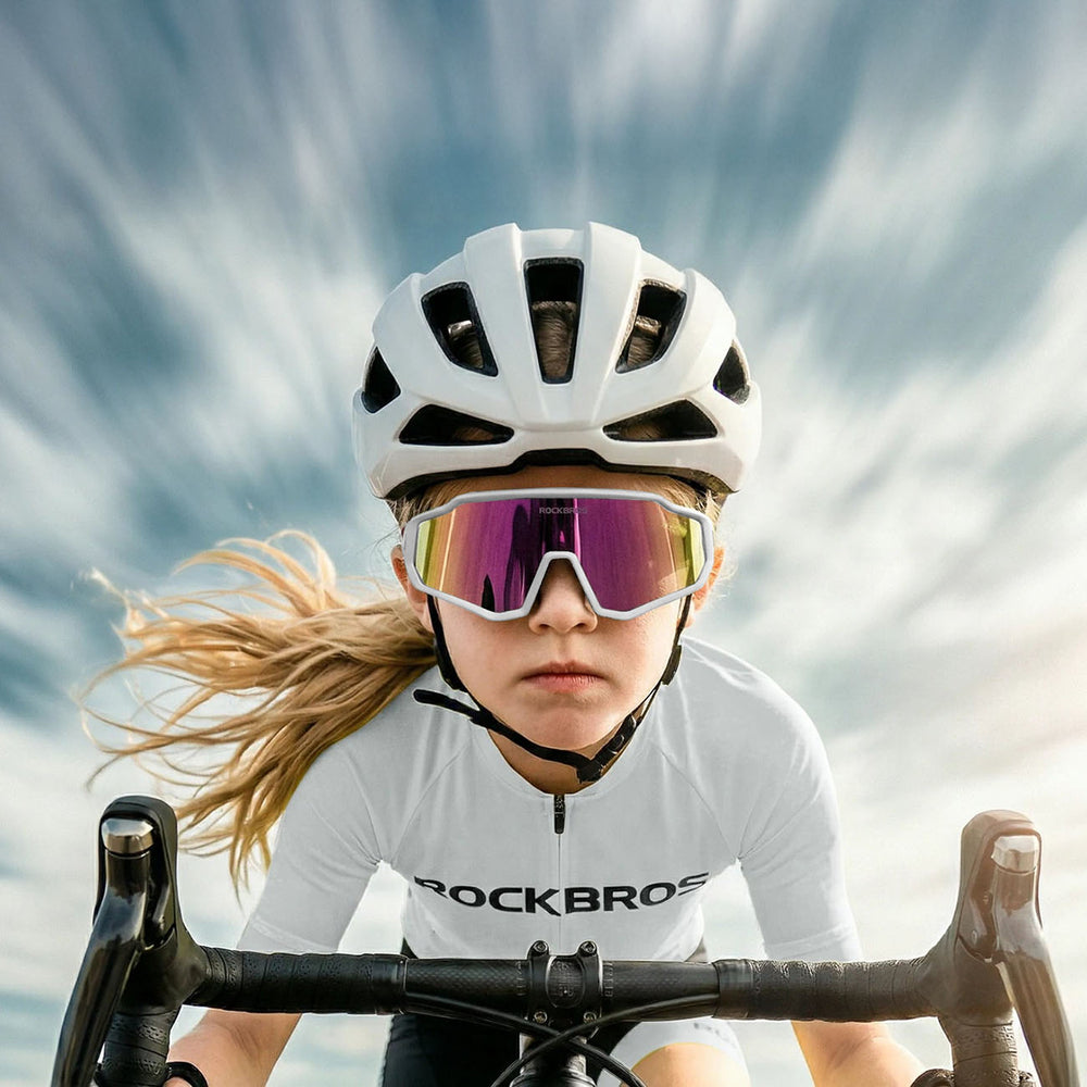 Rockbros SP383 Shining Warrior Cycling Glasses - Matte White Frame, Polarized Red Lenses