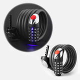 Rockbros RKS531 bicycle lock with 5-digit code, steel cable, 120 cm, with LED lighting - black