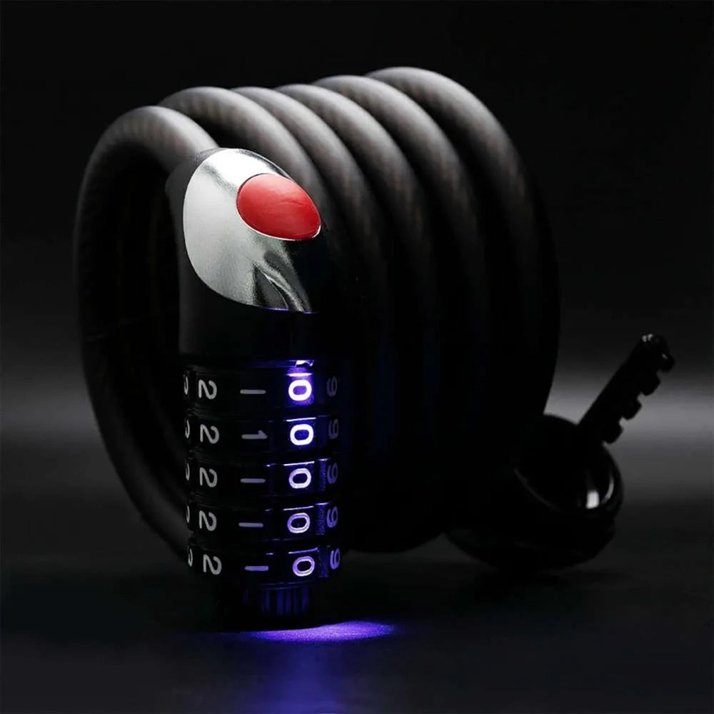 Rockbros RKS531 bike lock with 5-digit code, steel cable, 180 cm, with LED lighting - black