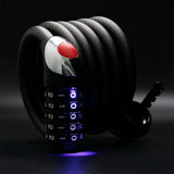 Rockbros RKS531 bike lock with 5-digit code, steel cable, 180 cm, with LED lighting - black