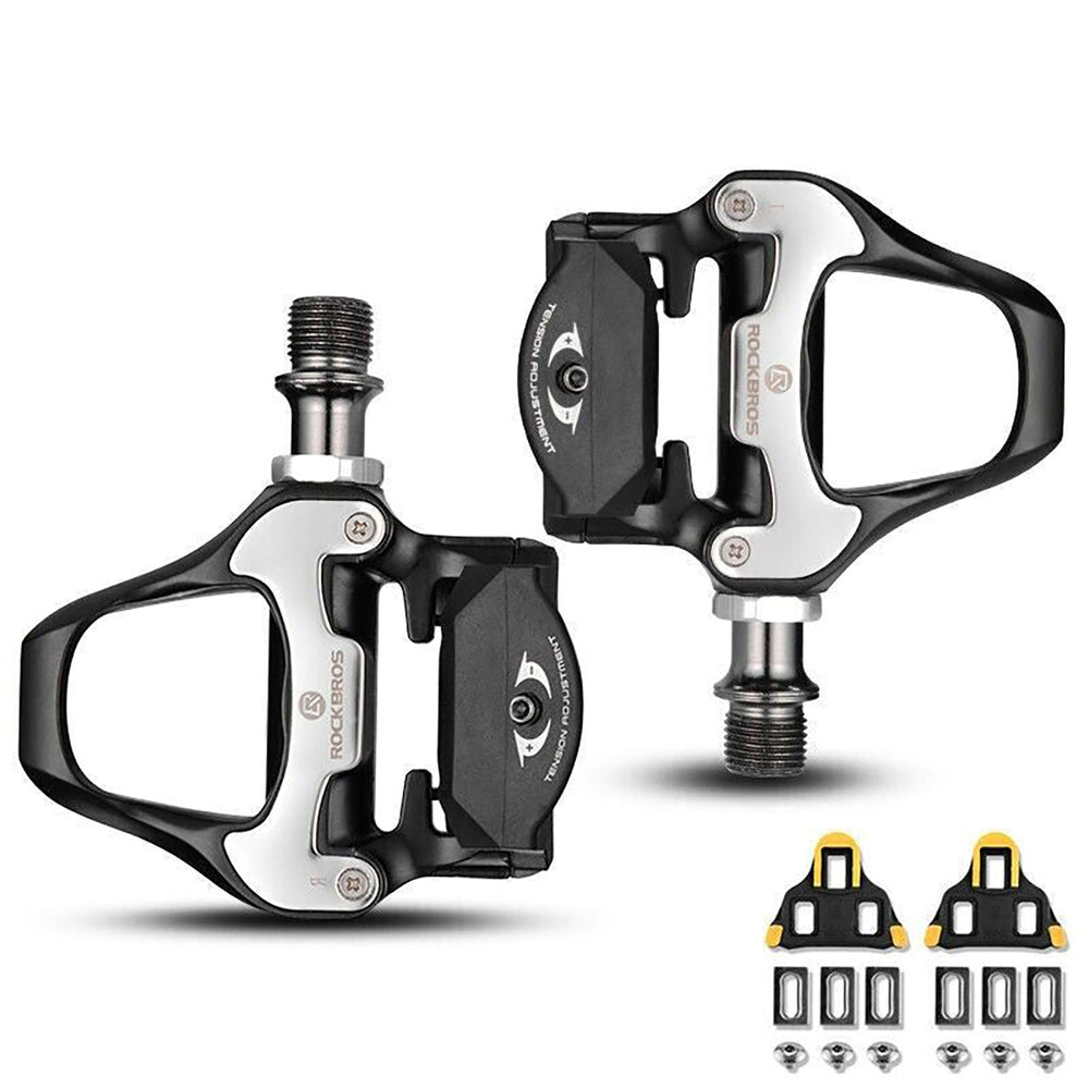 Rockbros LP-RD2BK Shimano SPD-SL Road Pedals med Gule Cleats - Sort og Sølv