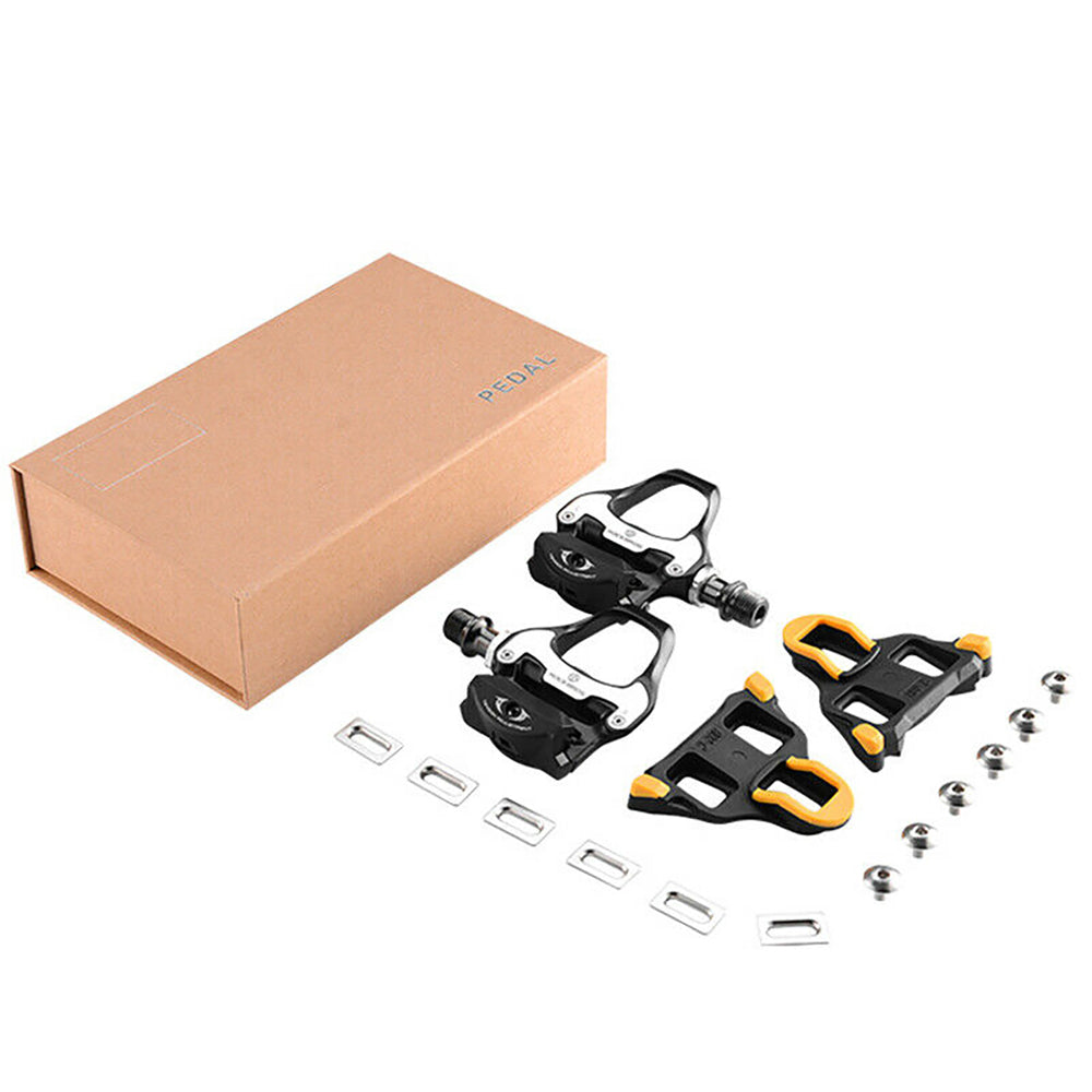 Rockbros LP-RD2BK Shimano SPD-SL Road Pedals med Gule Cleats - Sort og Sølv