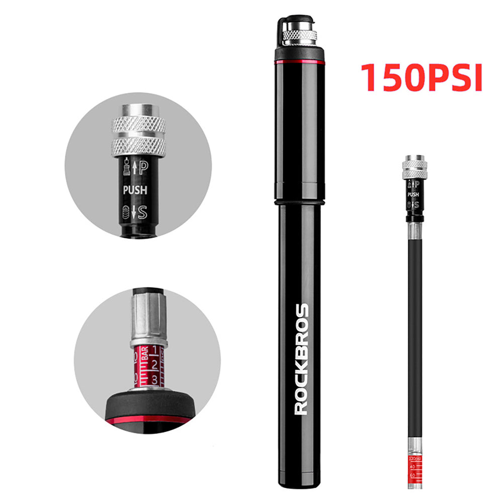 Rockbros SMART-B 150 PSI Mini Bicycle Pump for Presta and Schrader Valves - Black