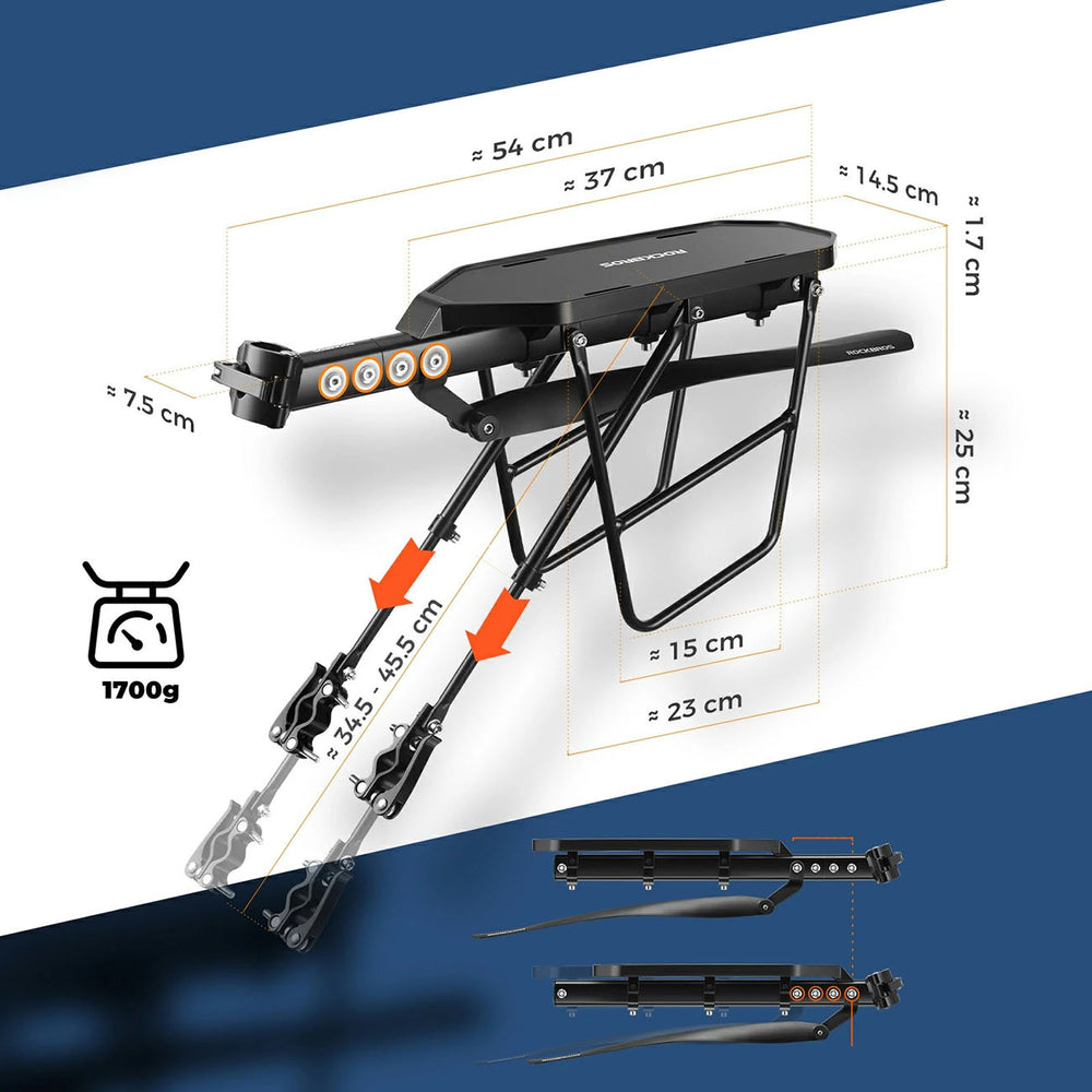 Rockbros RBHJ-1 Black Diamond Bike Rack with Mudguard and Quick Mount for 26-29" Mountain Bikes - Black